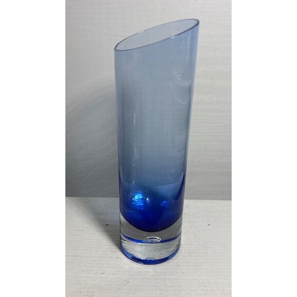 Cobalt Blue Bud Vase Weighted Bottom 8 Inch Tall Tube Vase Gradient Giftware - Picture 2 of 6